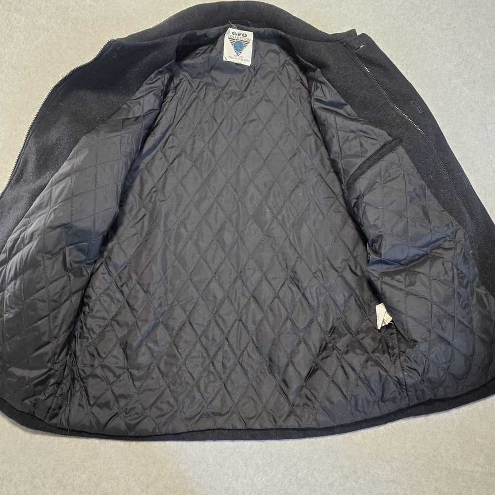 Geo Collection Mens Charcoal Wool Blend Coat L Heavy Winter Professional Classy - Picture 5 of 16